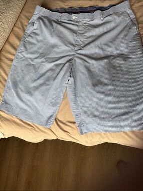 Linea Uomo Men's Blue Seersucker Flat Front Shorts size 42